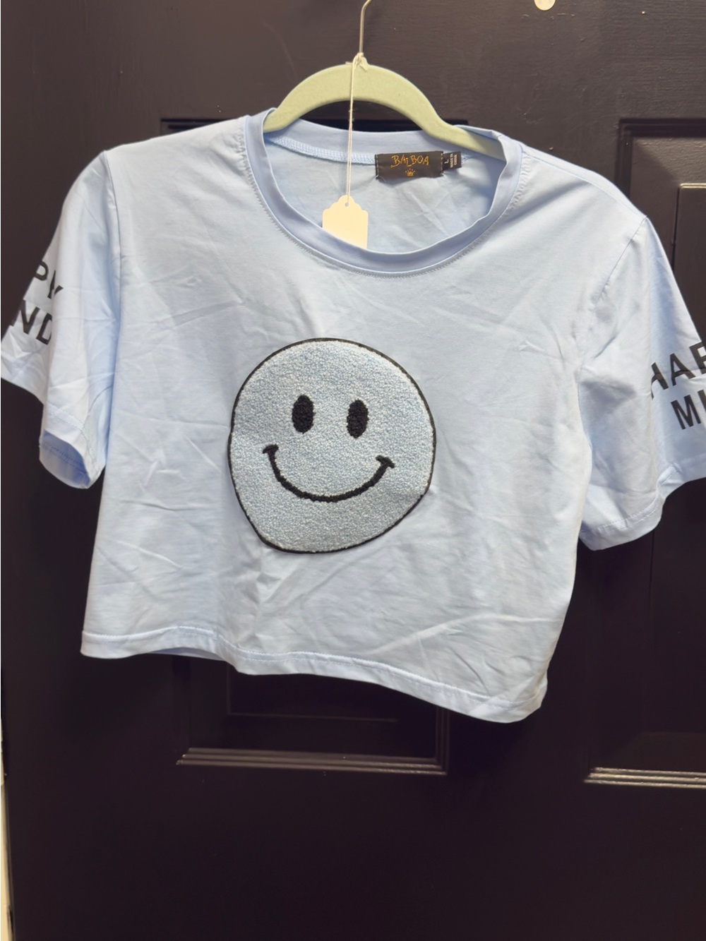 NWOT Balboa light blue Smiley Cropped Tee - Happy Mind